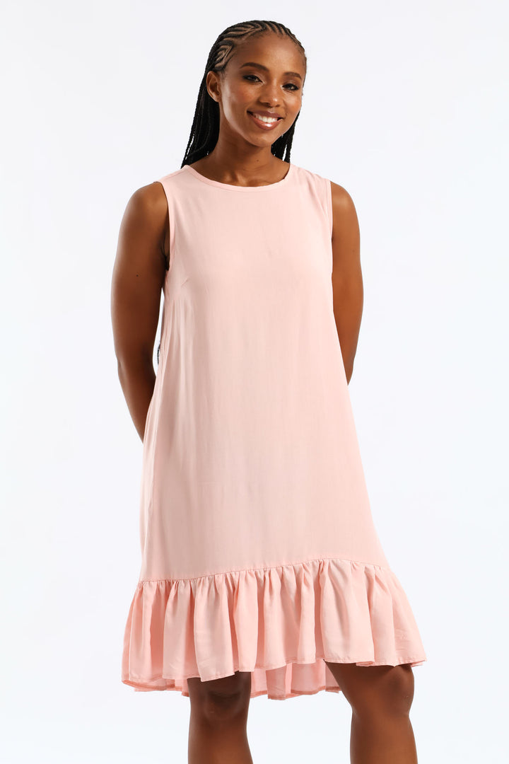 Frill Hem Hi-Lo Shift Mini Dress - Light Pink