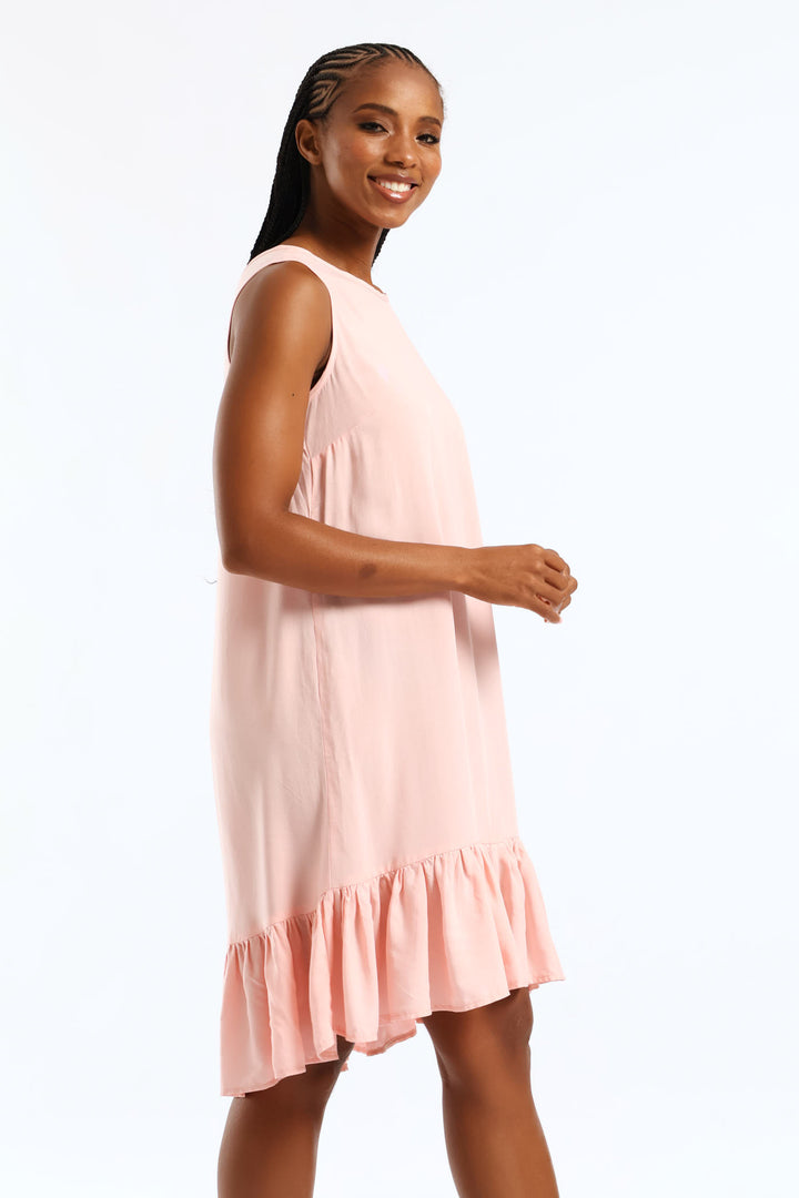 Frill Hem Hi-Lo Shift Mini Dress - Light Pink