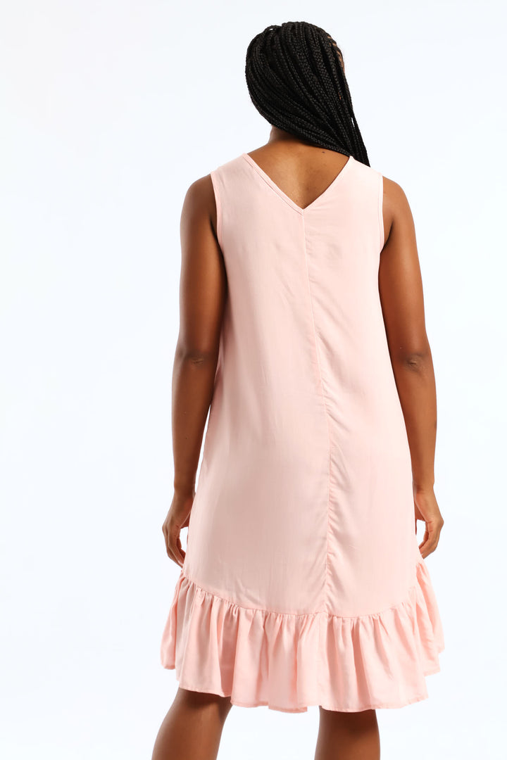 Frill Hem Hi-Lo Shift Mini Dress - Light Pink