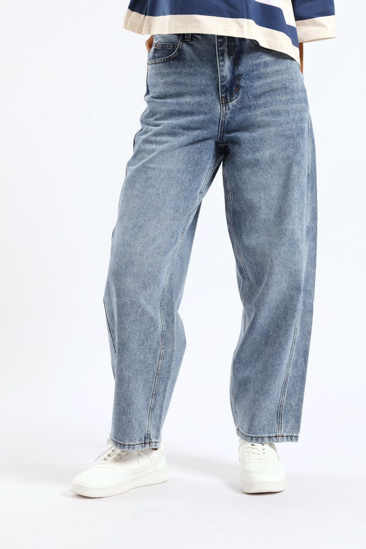 Barrel Leg Denim - Mid Wash