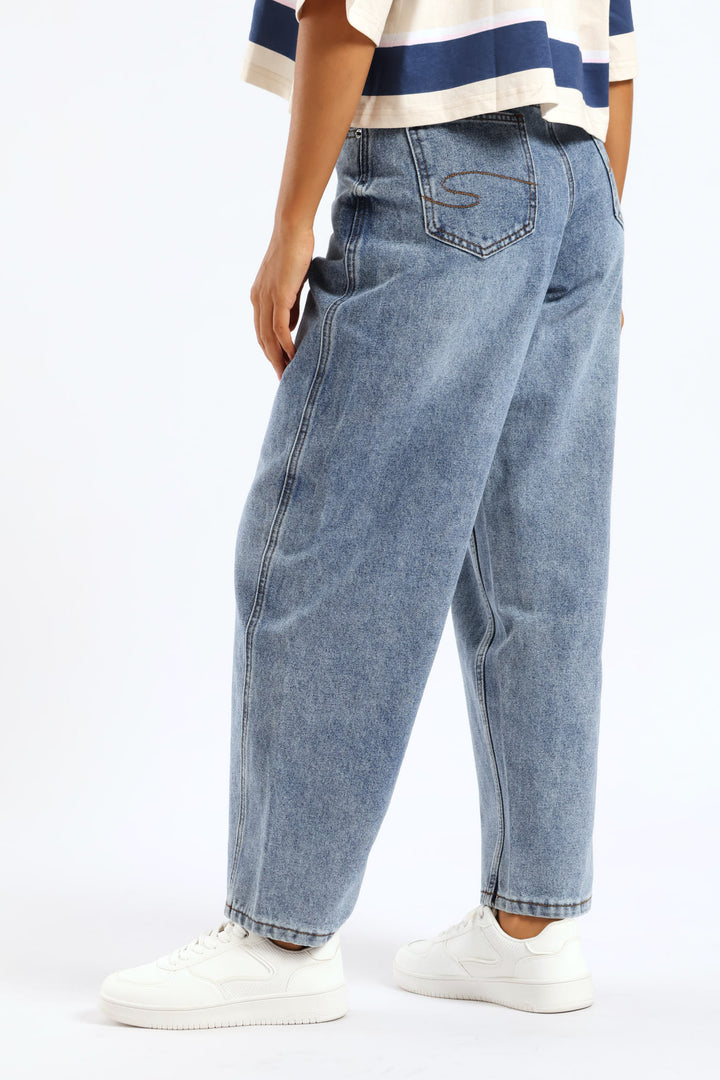 Barrel Leg Denim - Mid Wash
