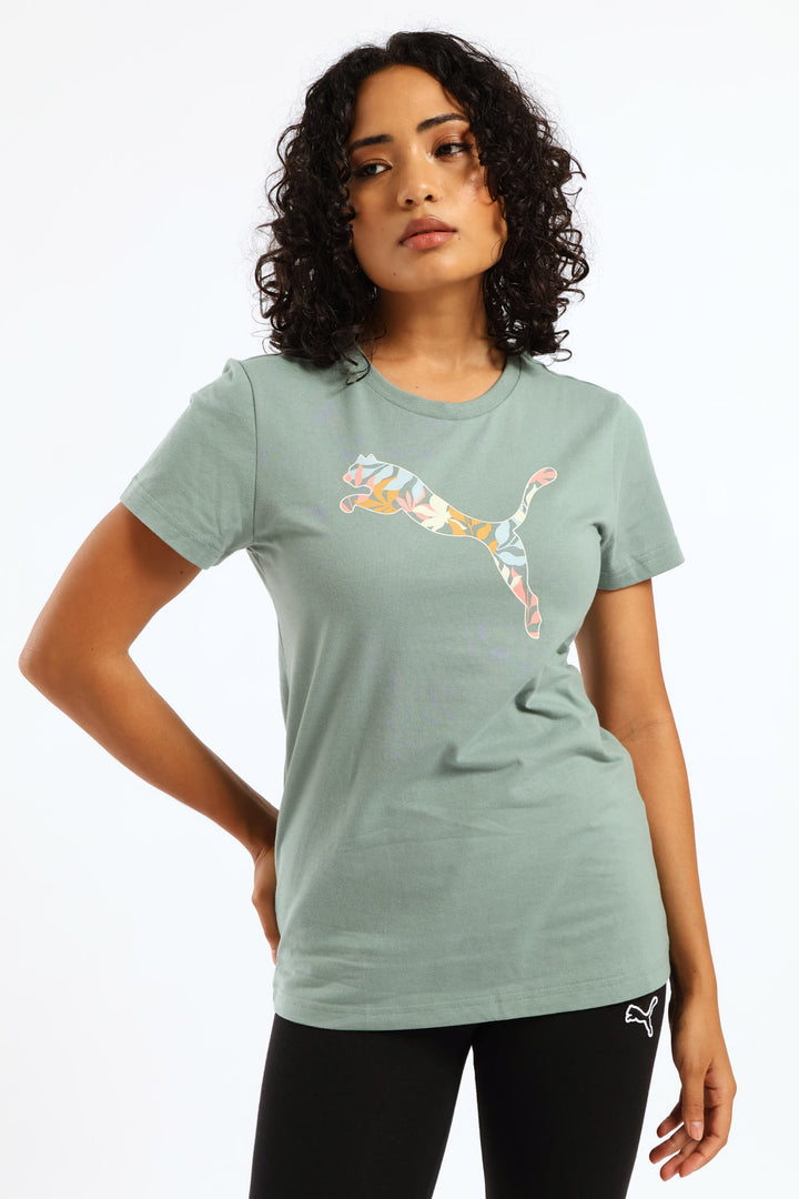 Graphics Floral Cat Logo Tee - Green