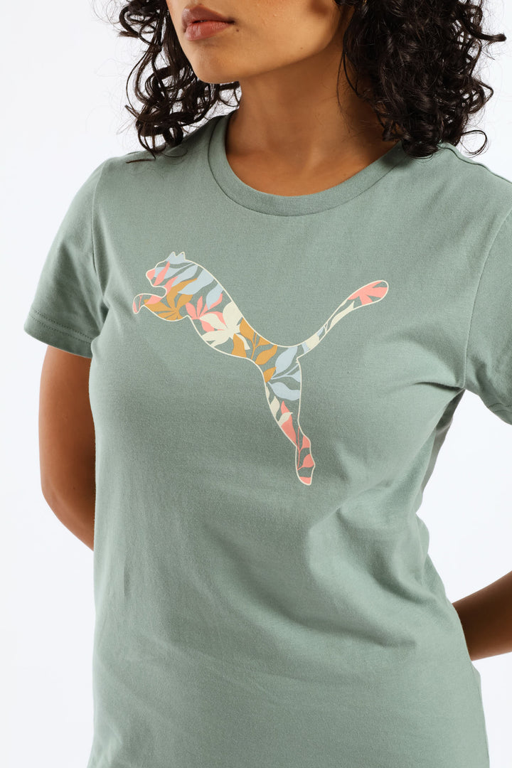 Graphics Floral Cat Logo Tee - Green