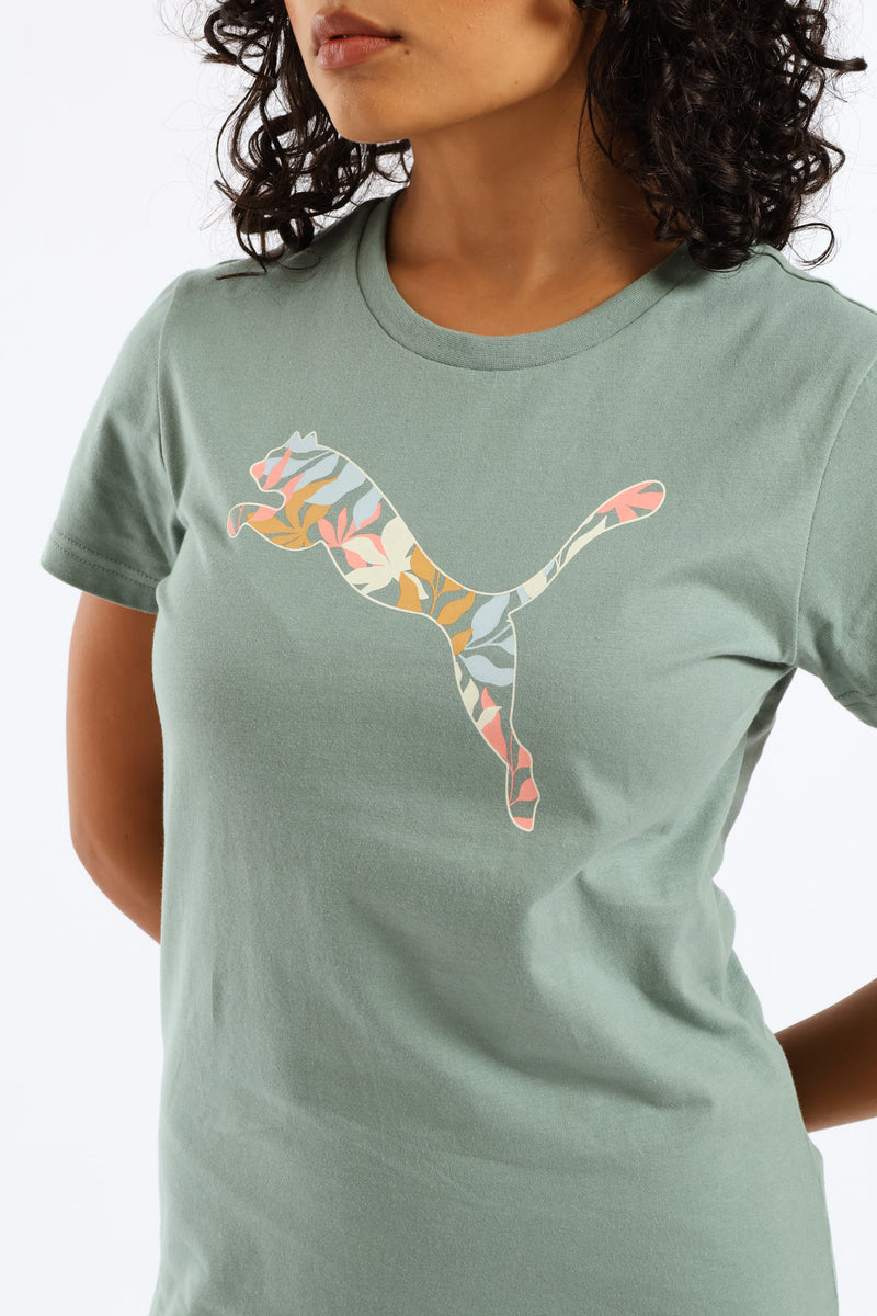 Graphics Floral Cat Logo Tee - Green