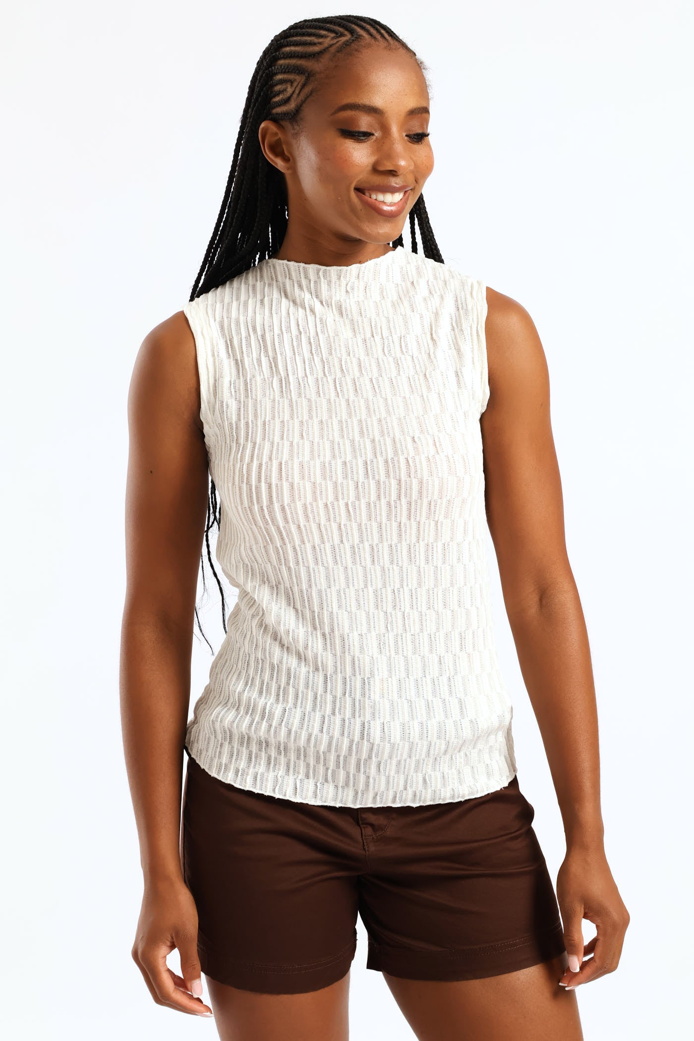 Ladies Hineck Eyelash Lace Tank Top - Cream – Edgars