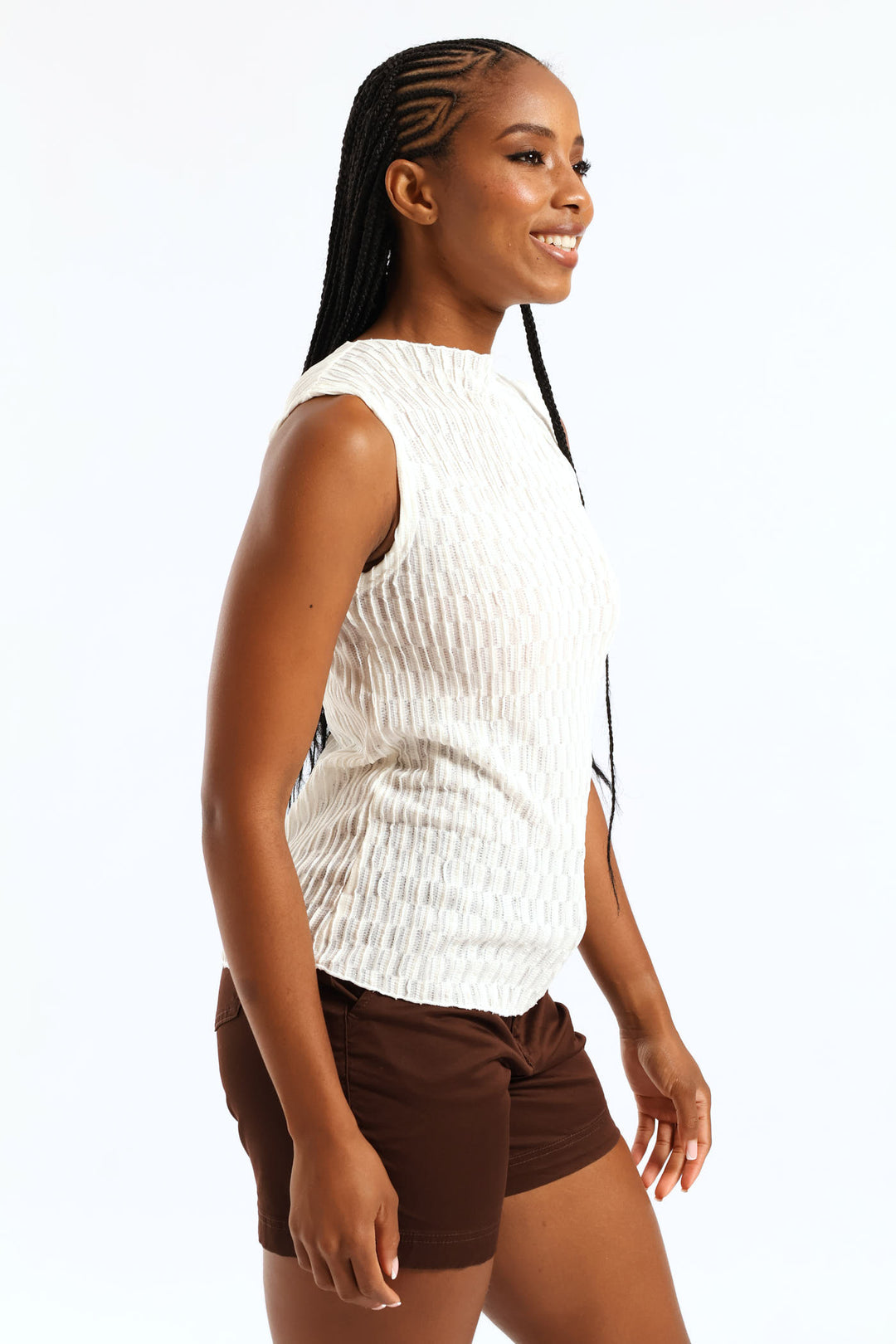 Hineck Eyelash Lace Tank Top - Cream