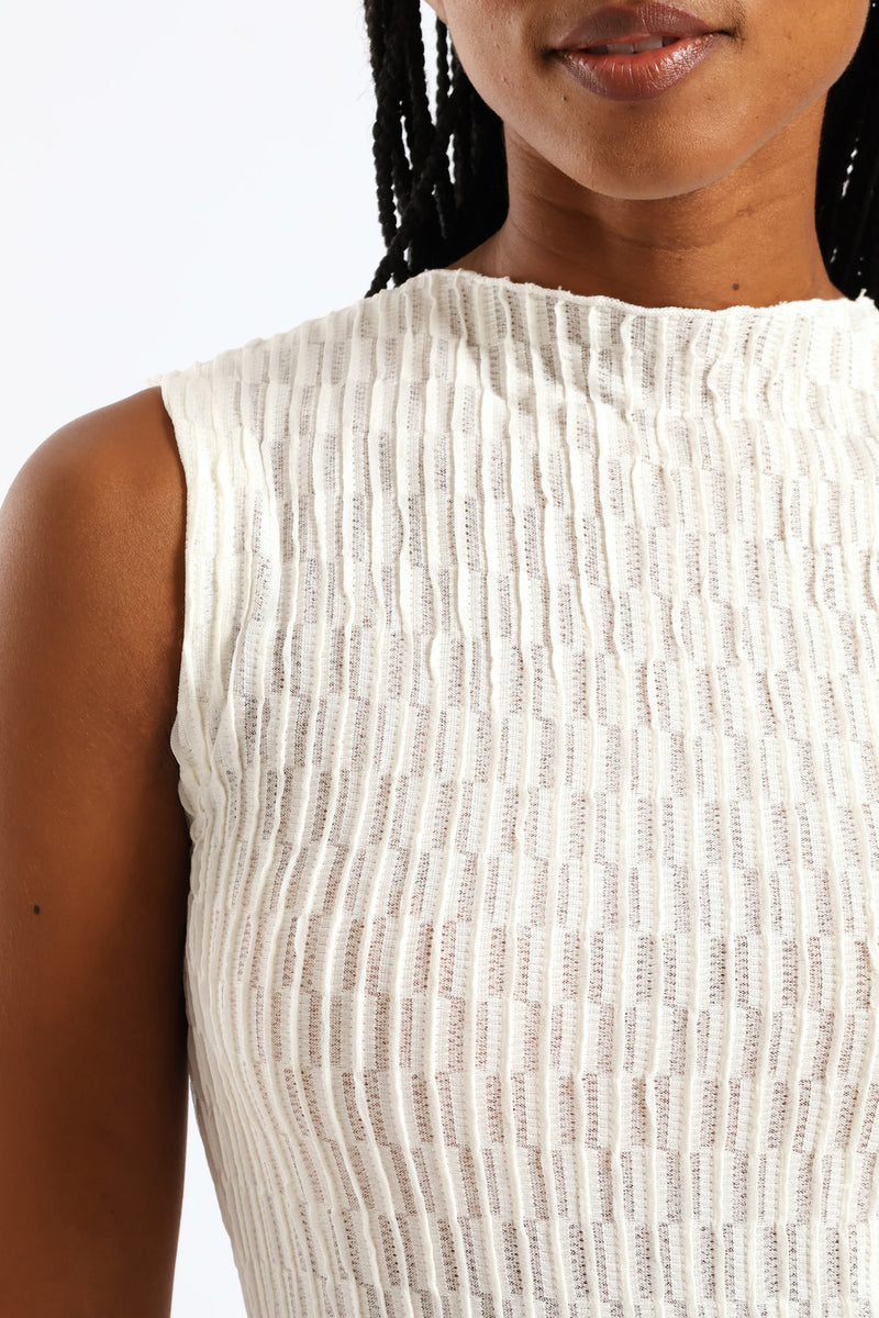 Hineck Eyelash Lace Tank Top - Cream