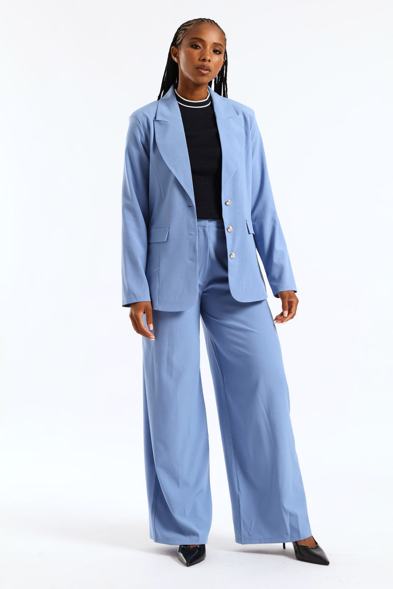 3 Button Twill Blazer - Blue