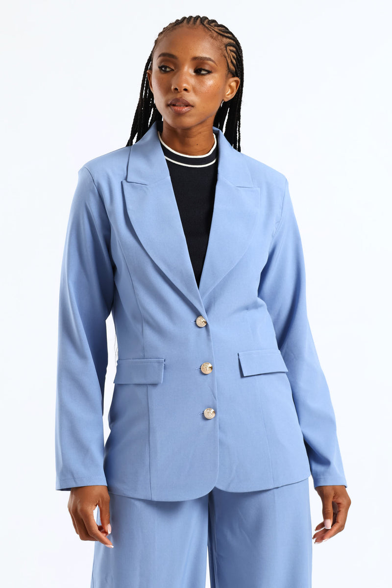 3 Button Twill Blazer - Blue