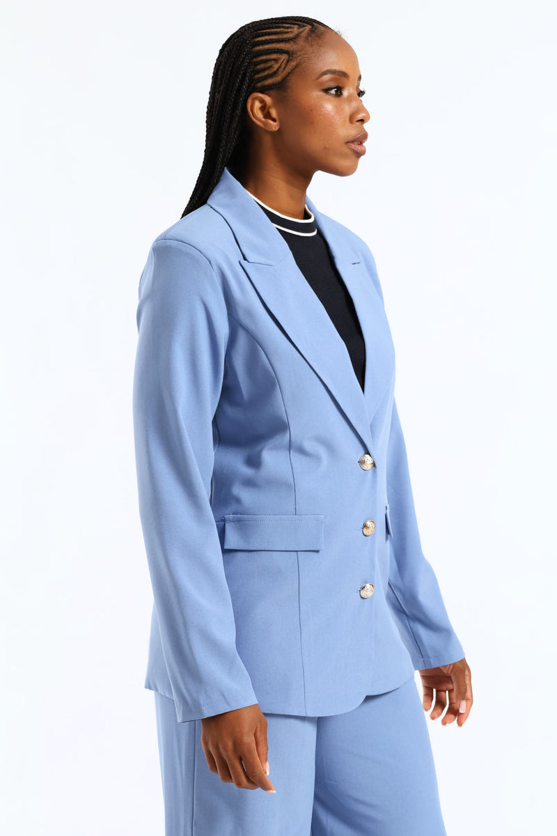 3 Button Twill Blazer - Blue