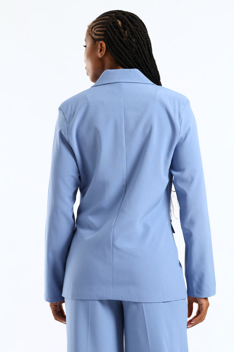 3 Button Twill Blazer - Blue