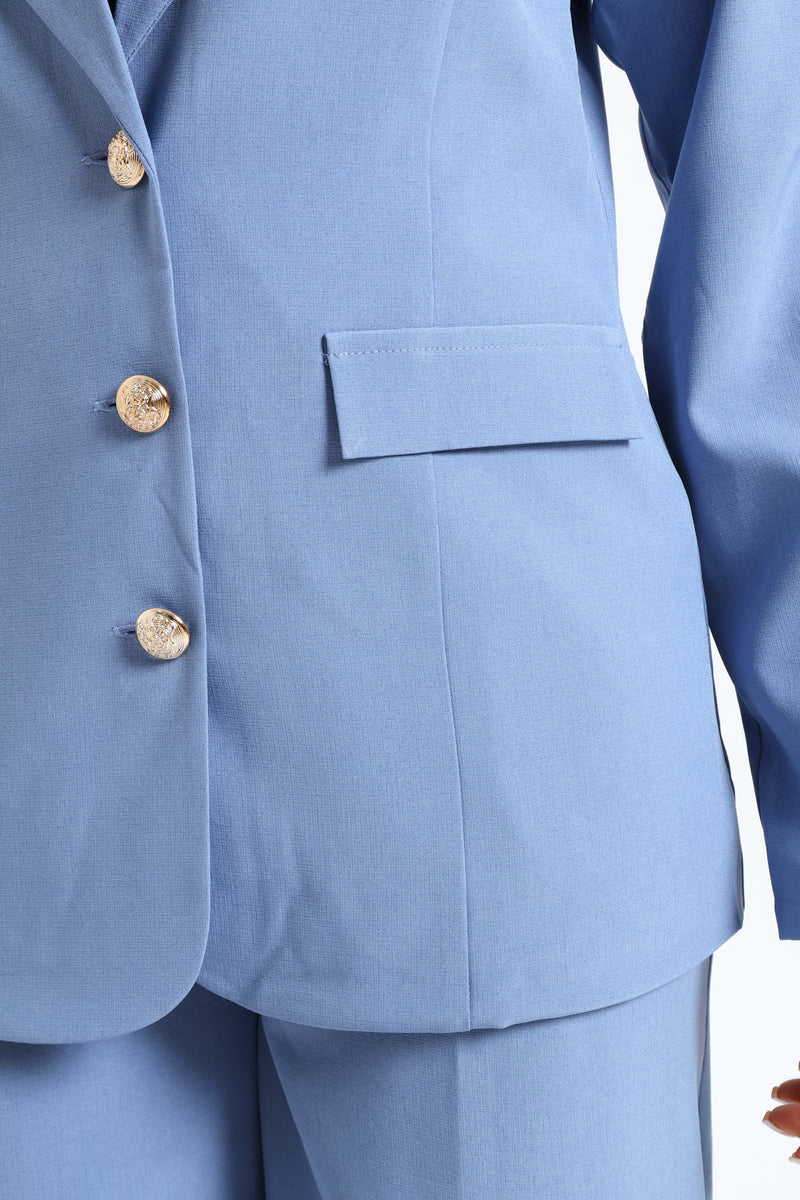 3 Button Twill Blazer - Blue