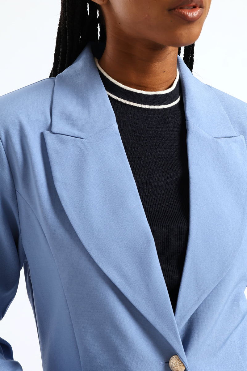 3 Button Twill Blazer - Blue