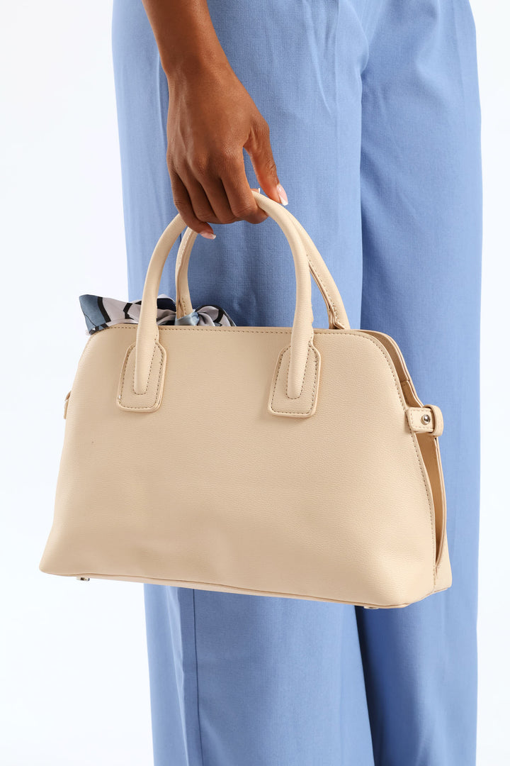 Ribbon Det Double Handle Bowling Bag - Off White