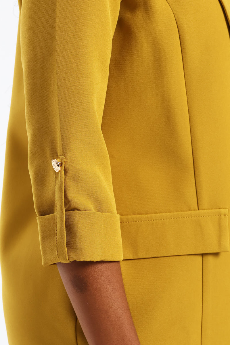 Shawl Collar Turn Up Sleeve Blazer - Chartreuse
