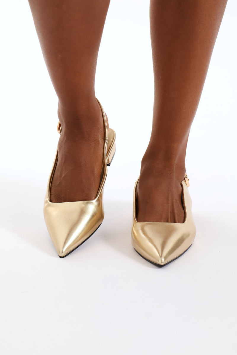 Square Vamp Pointy Slingback - Gold