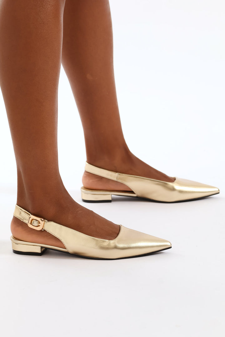 Square Vamp Pointy Slingback - Gold