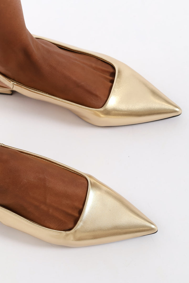 Square Vamp Pointy Slingback - Gold