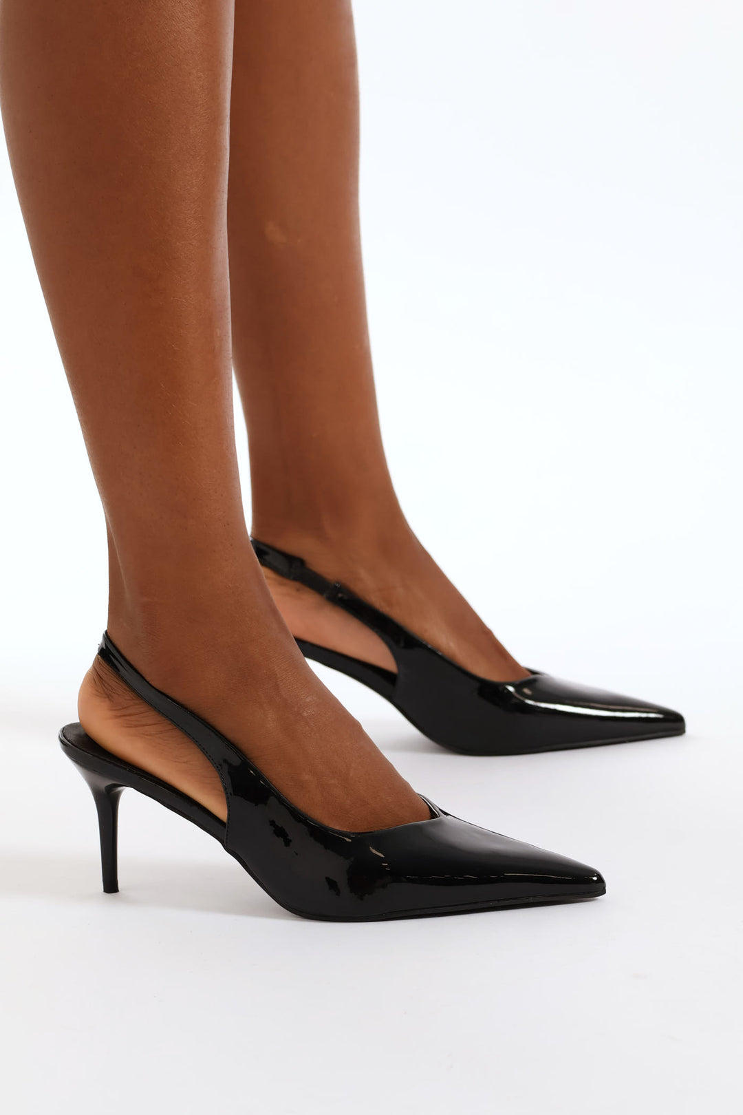 V-Cut Slingback Kitten Heel - Black