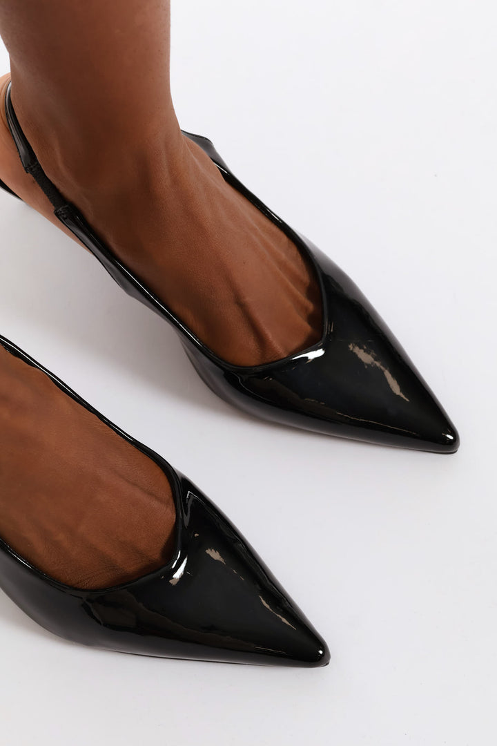 V-Cut Slingback Kitten Heel - Black