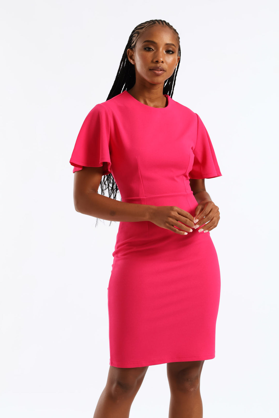 Flutter Sleeve Bodycon Dress - Magenta