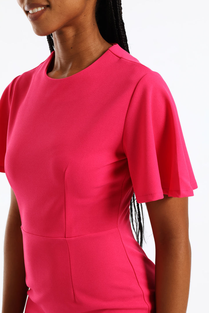 Flutter Sleeve Bodycon Dress - Magenta