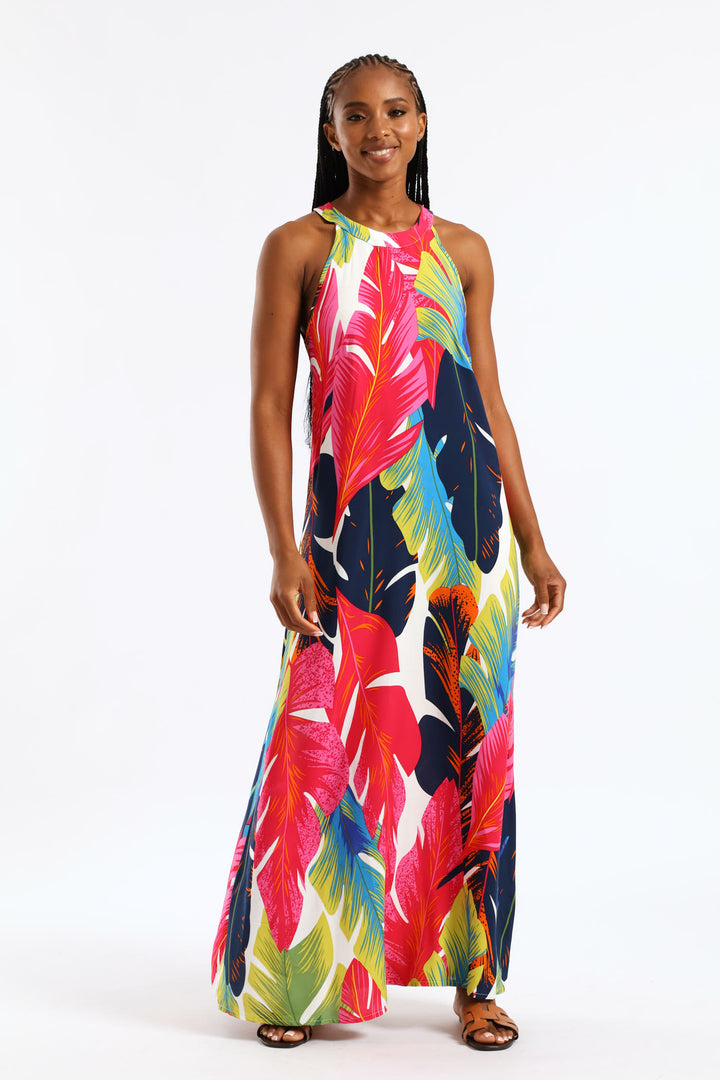 Halter Neck Shift Maxi Dress - Multi