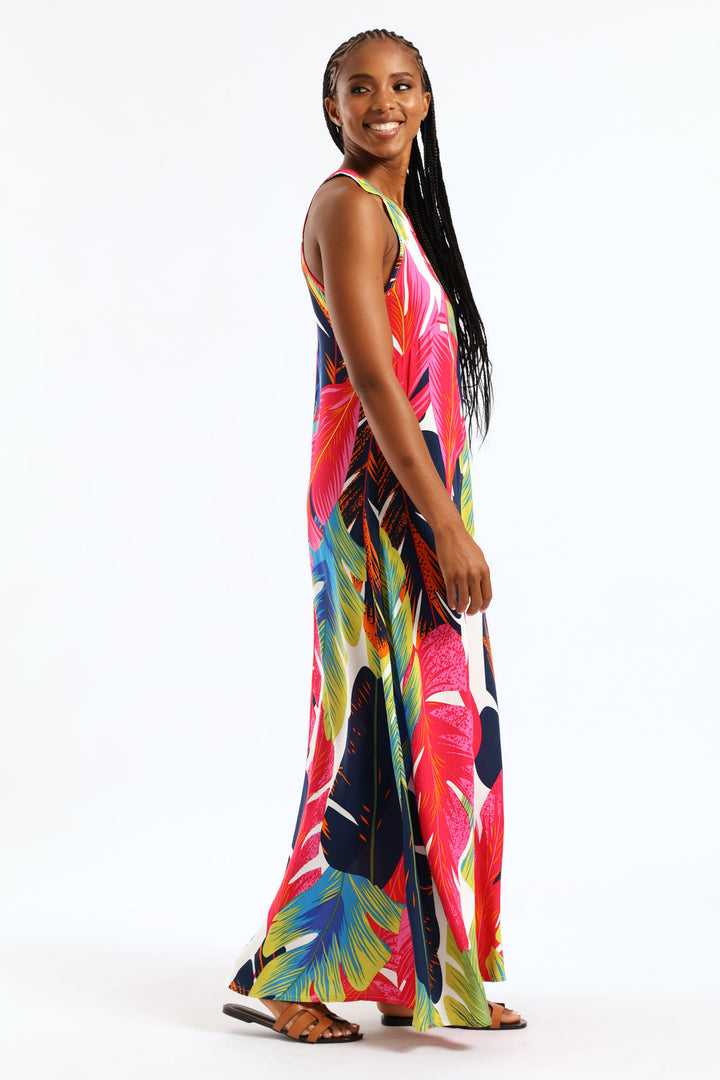 Halter Neck Shift Maxi Dress - Multi