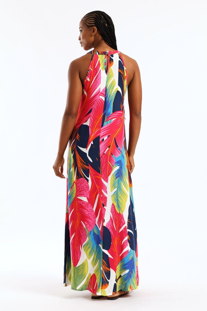 Halter Neck Shift Maxi Dress - Multi