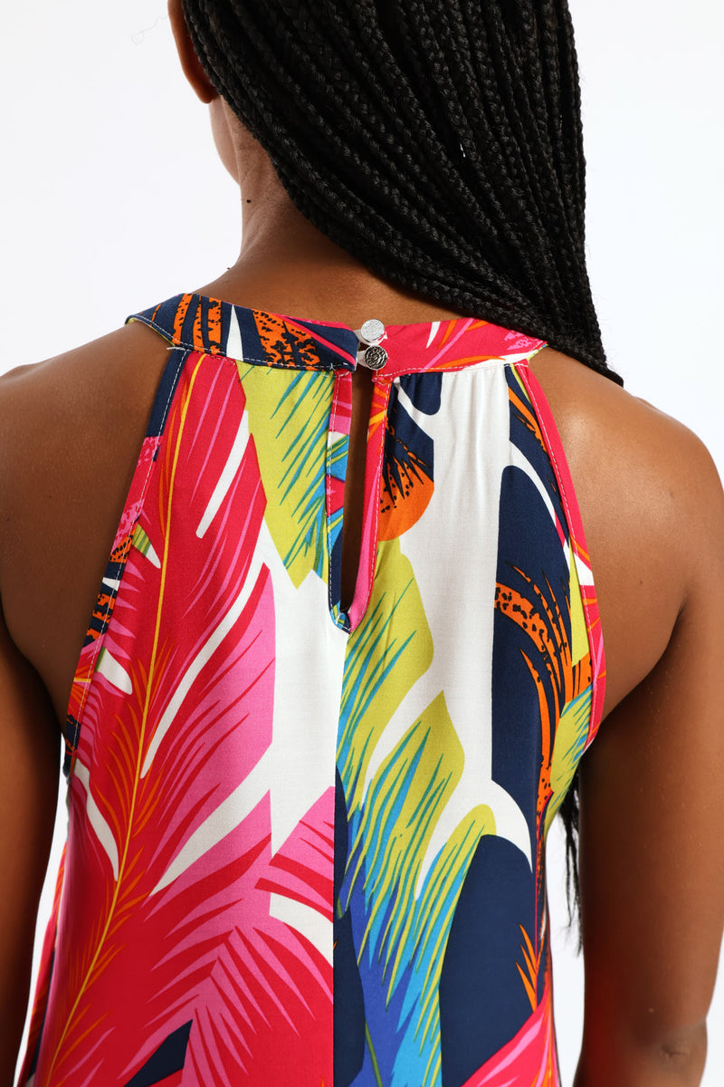 Halter Neck Shift Maxi Dress - Multi