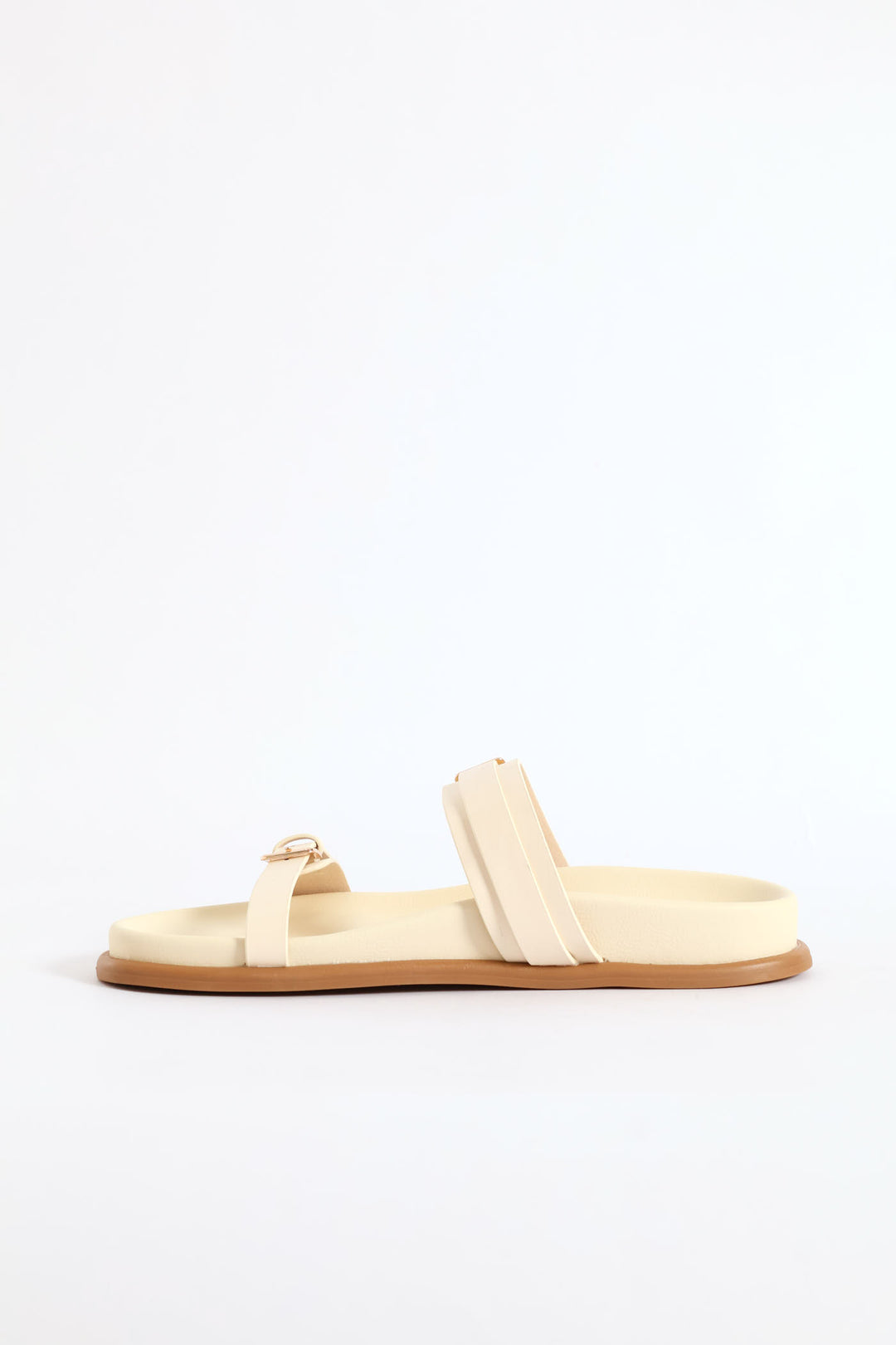 Buckle Detail Double Band Mule Sandal - Natural