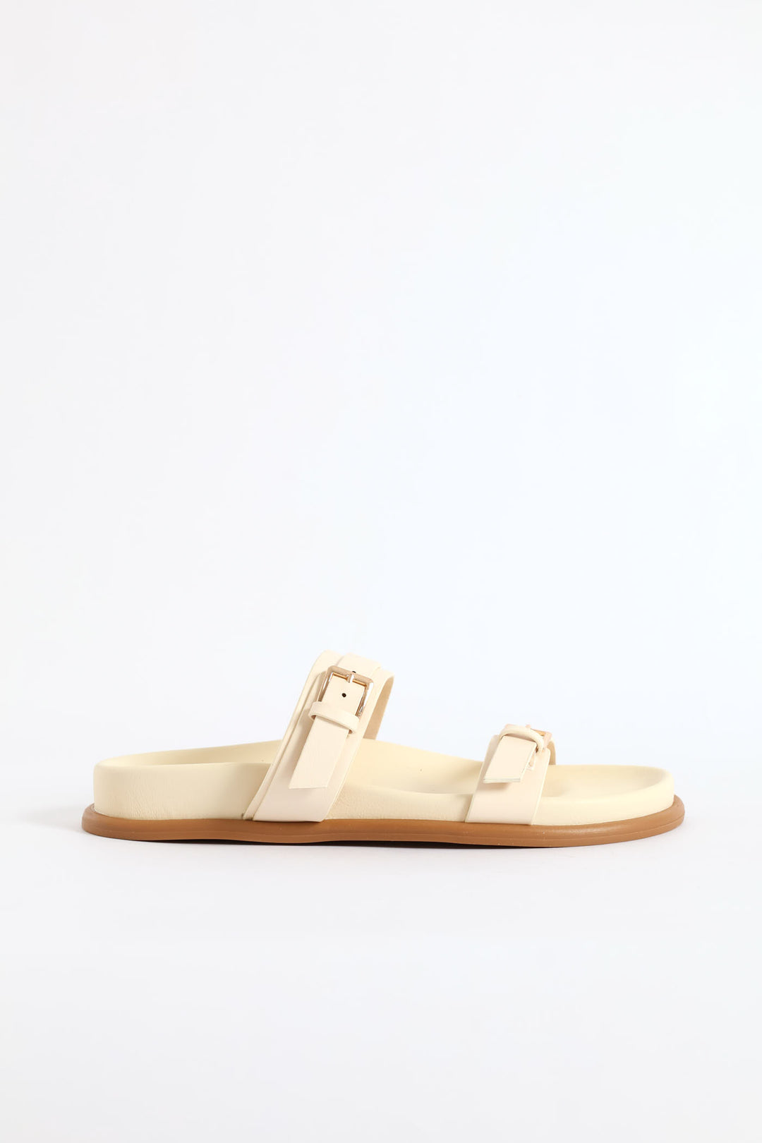 Buckle Detail Double Band Mule Sandal - Natural