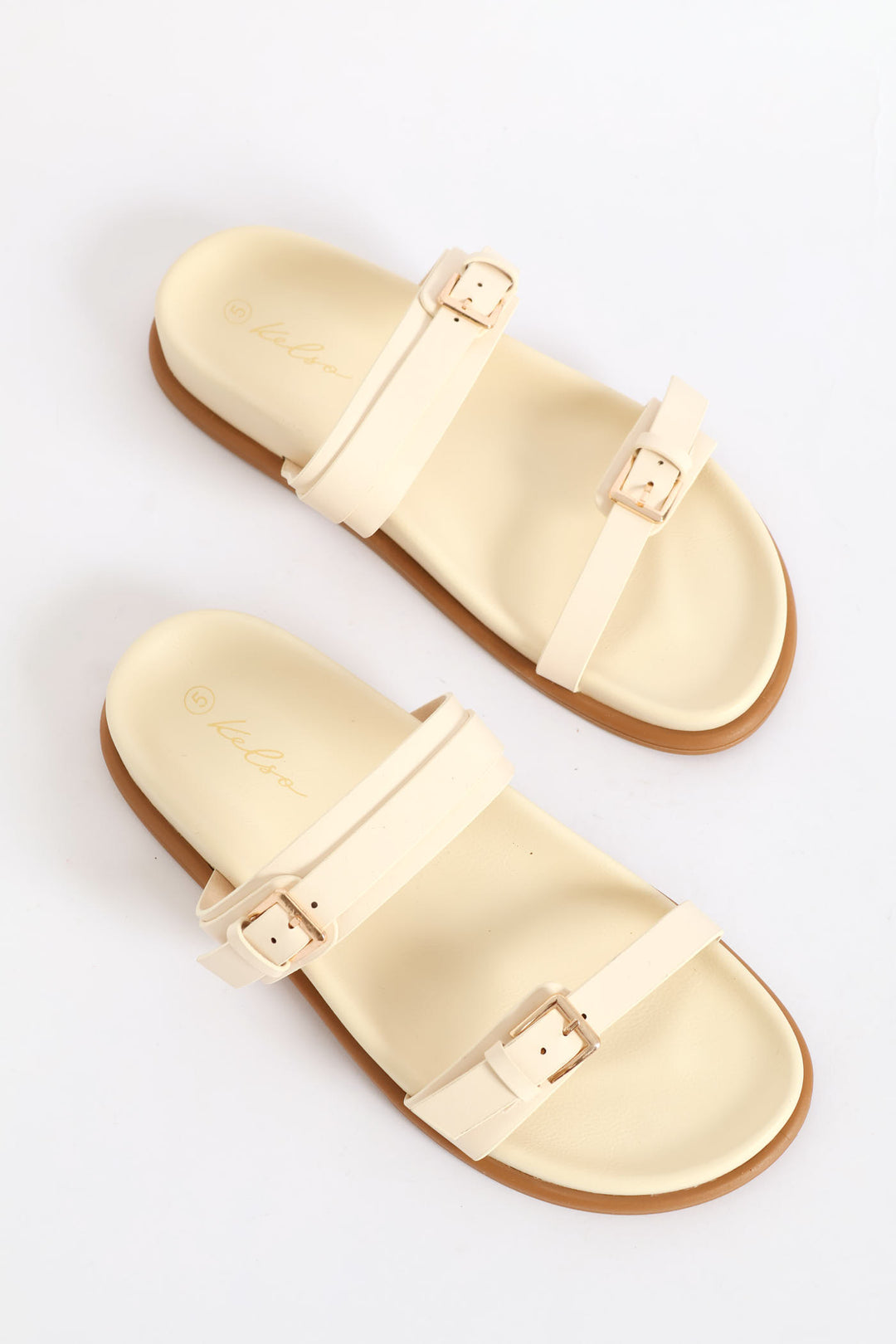 Buckle Detail Double Band Mule Sandal - Natural
