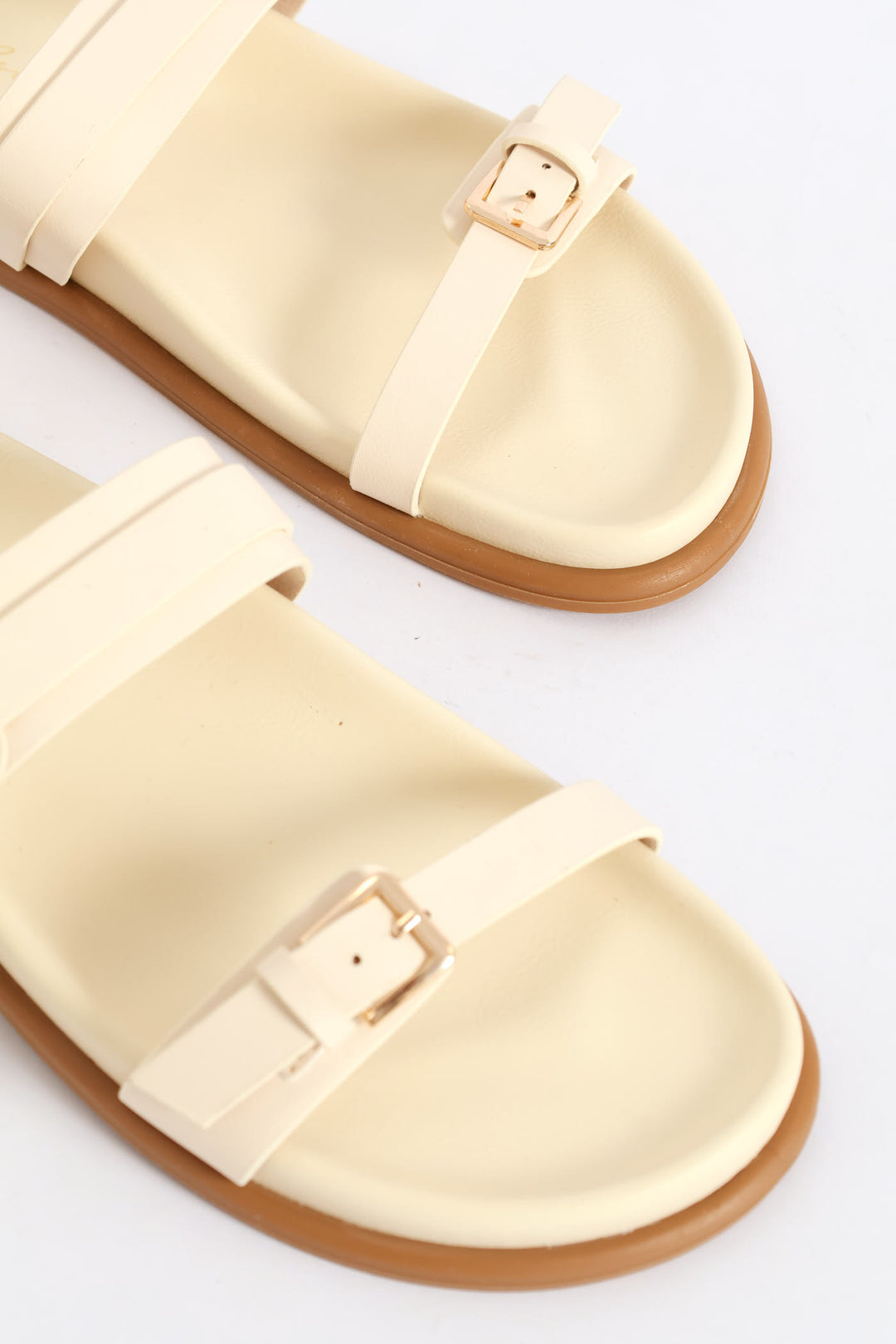 Buckle Detail Double Band Mule Sandal - Natural