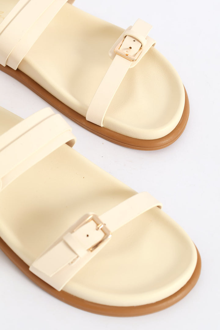 Buckle Detail Double Band Mule Sandal - Natural