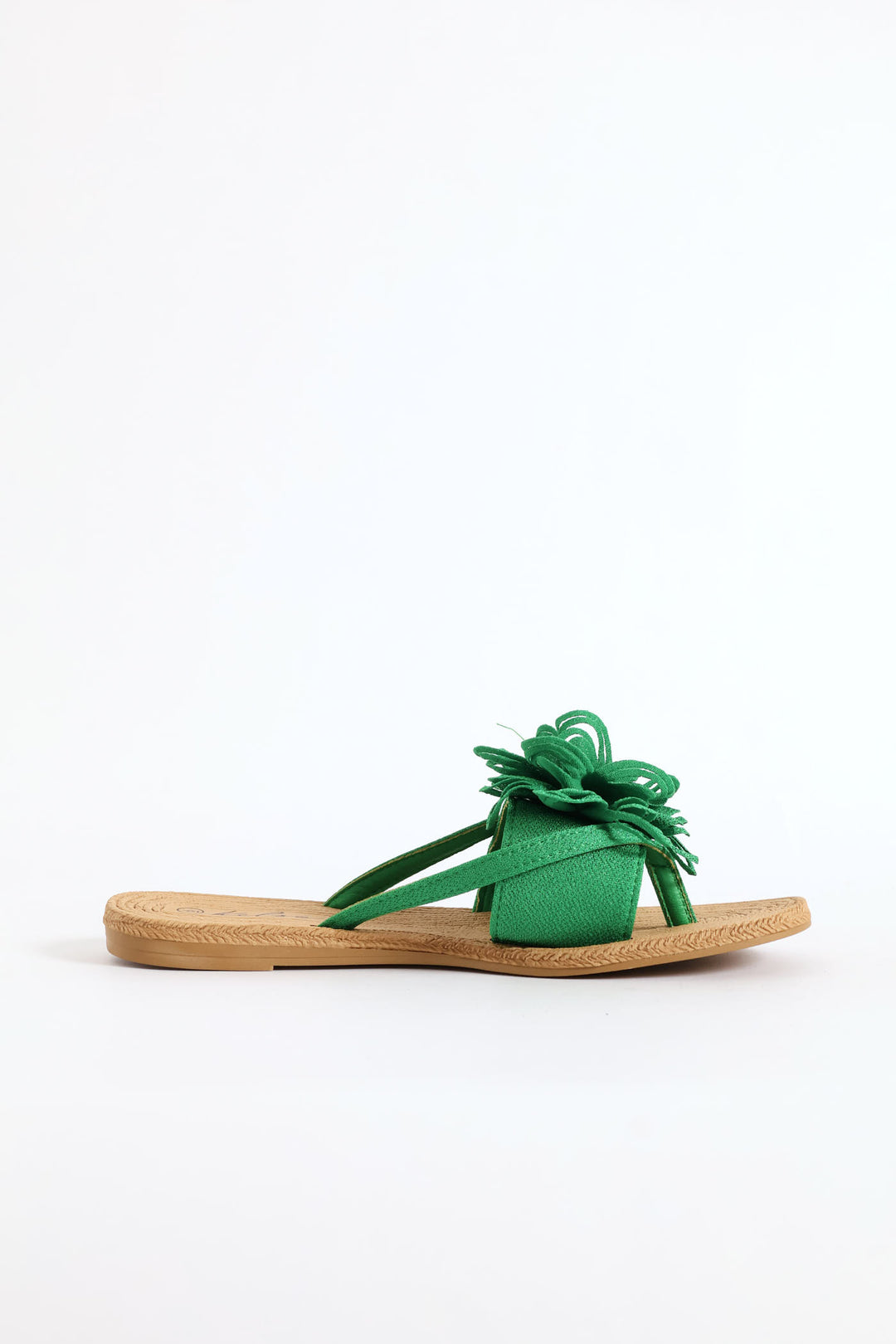 Large Flower Detail Thong Sandal - Green