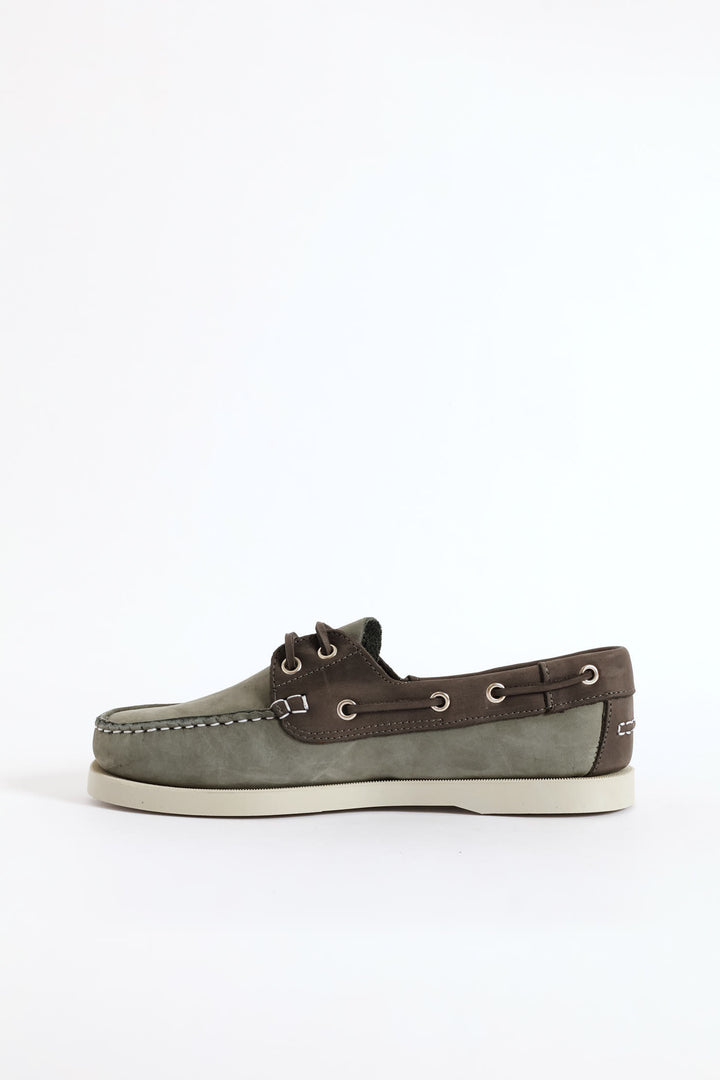 Fashion Lace Up Nubuck Docksider - Grey