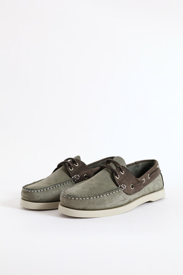 Fashion Lace Up Nubuck Docksider - Grey