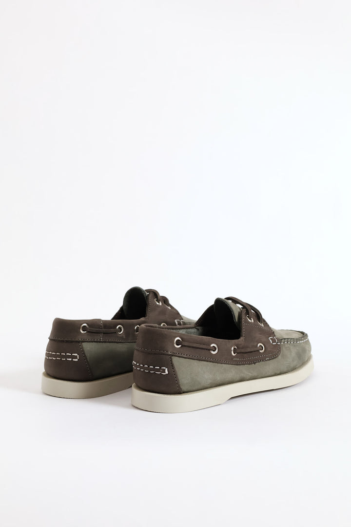 Fashion Lace Up Nubuck Docksider - Grey