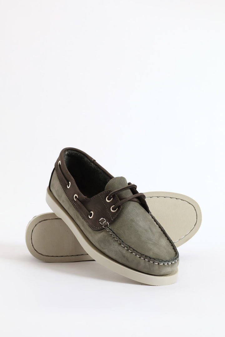 Fashion Lace Up Nubuck Docksider - Grey
