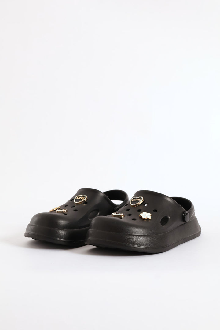 Girls Embroidered Clog - Black