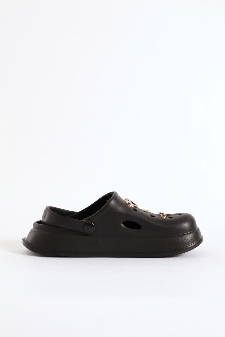 Girls Embroidered Clog - Black