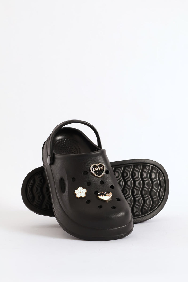Girls Embroidered Clog - Black