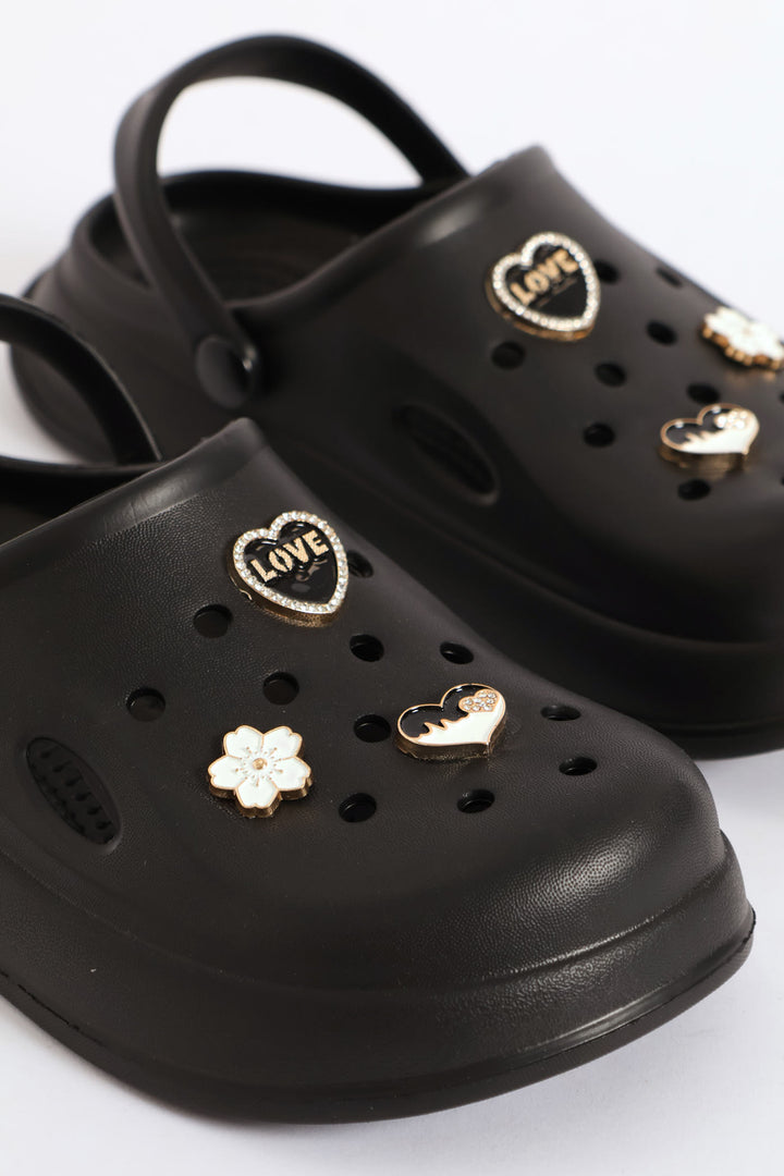 Girls Embroidered Clog - Black