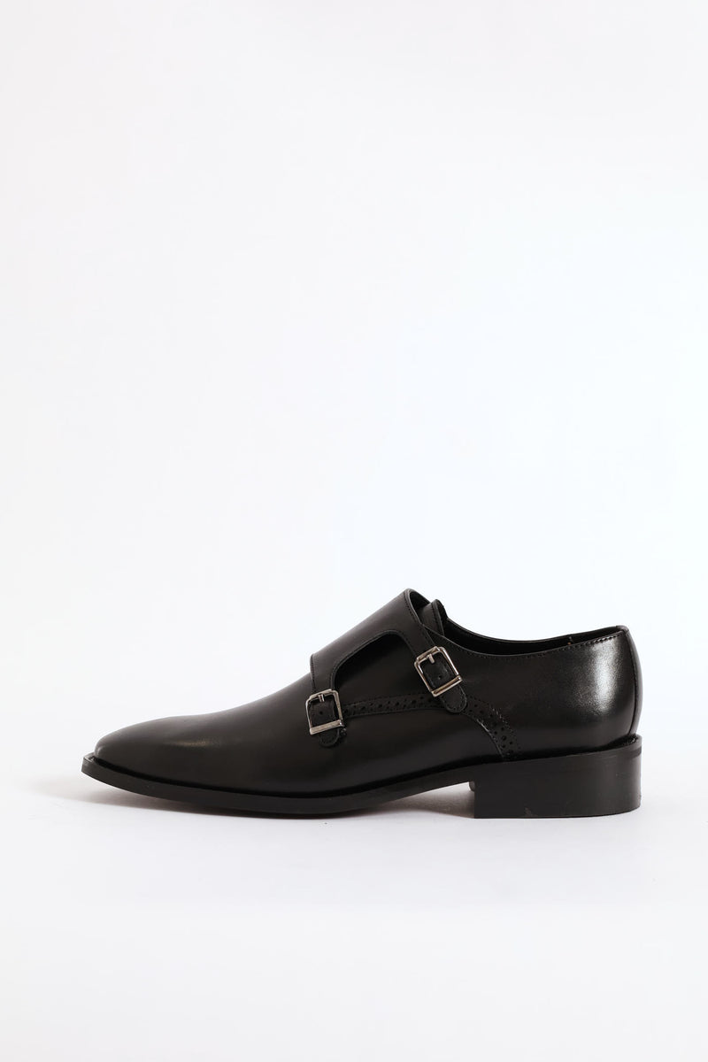 Double Monk Formal Leather Smart Shoe - Black
