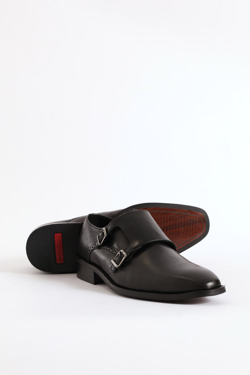 Double Monk Formal Leather Smart Shoe - Black