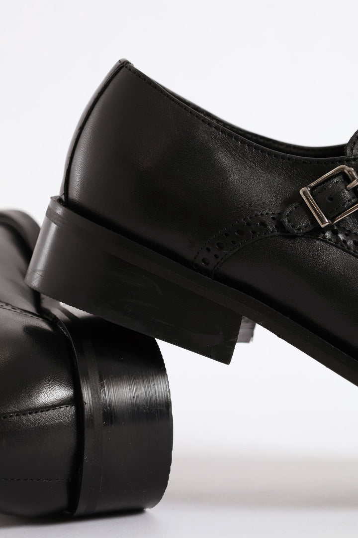 Double Monk Formal Leather Smart Shoe - Black