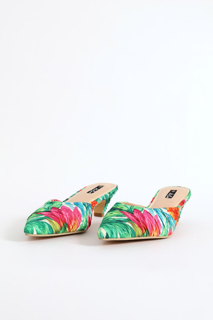 Printed Pleated Mule Heel - Multi