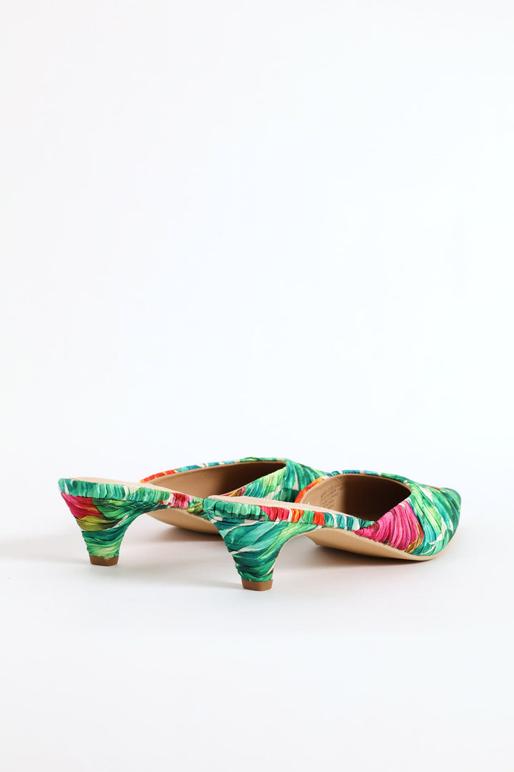 Printed Pleated Mule Heel - Multi