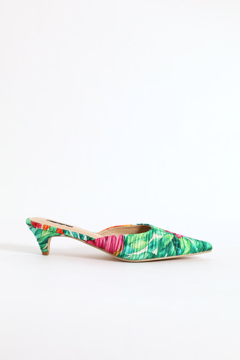 Printed Pleated Mule Heel - Multi